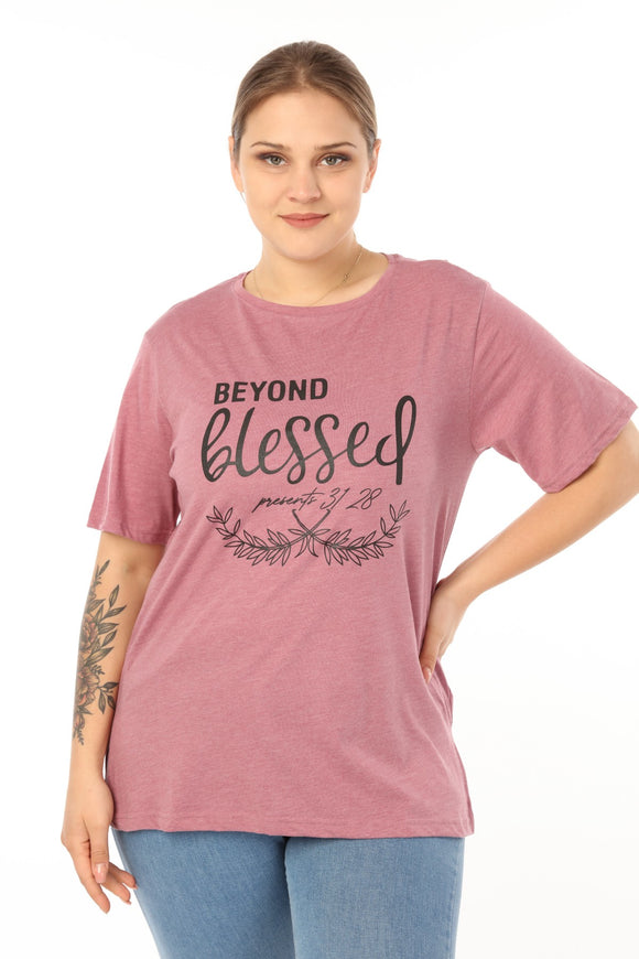 Women's Oversize Printed Light Claret Red T-shirt