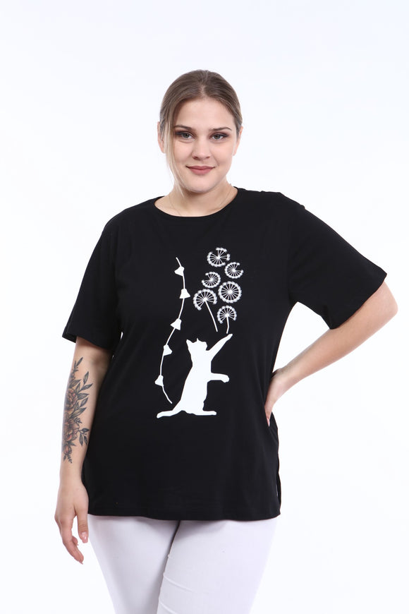 Women's Oversize Printed Black T-shirt