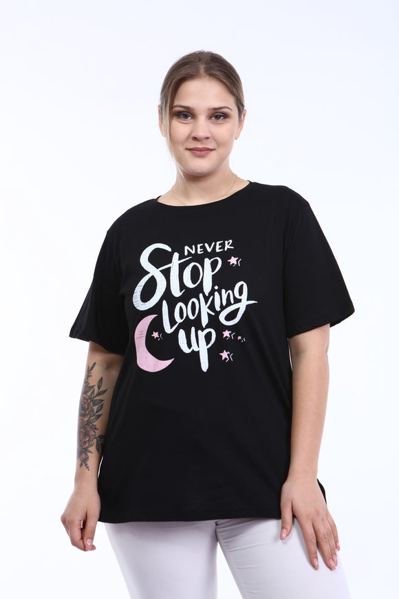 Women's Oversize Printed Black T-shirt