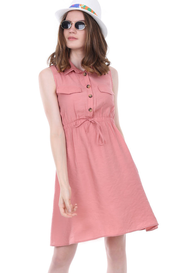 Women's Shirred Waist Sleeveless Dress