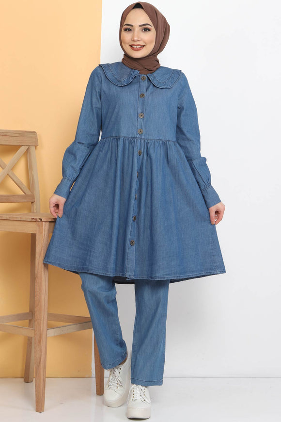 Women's Light Blue Denim Tunic & Pants Set