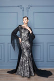 Women's Sequin Gemmed Silver Evening Dress