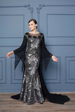 Women's Sequin Gemmed Silver Evening Dress