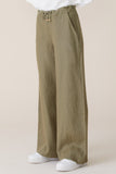 Women's Khaki Linen Wide Legs Pants