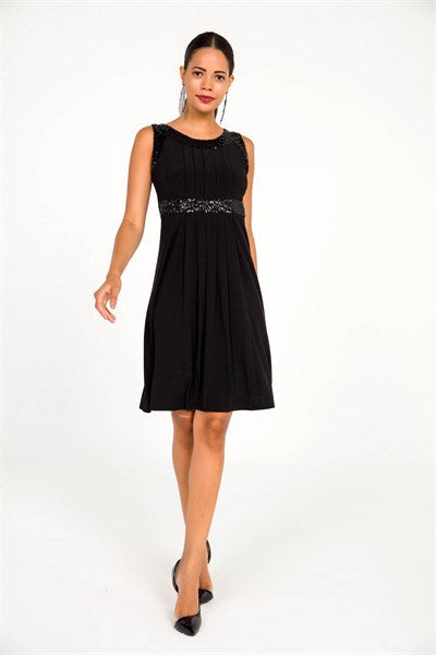 Women's Sequin Detail Black Lycra Dress