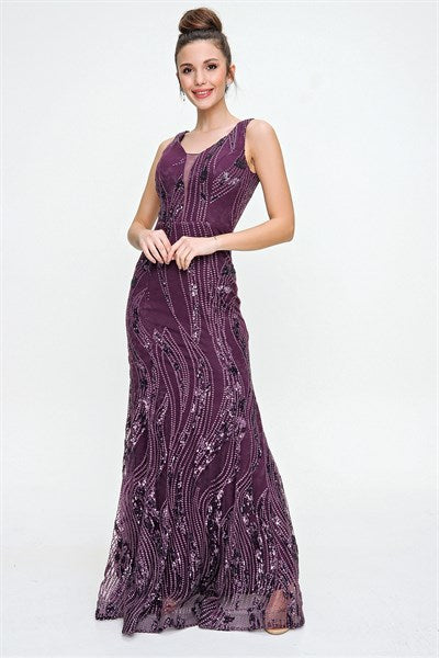 Women's Sequin Embroidered Purple Evening Dress